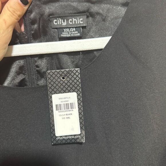 City Chic Maxi Antilla Black peplum ruffle maxi dress plus size large XXL/24 - Picture 4 of 6